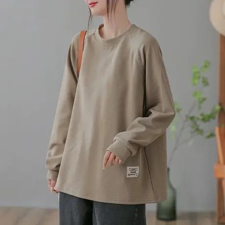 dza 复古休闲短款纯棉卫衣女士2023秋季新款宽松显瘦上衣长袖外套商品大图