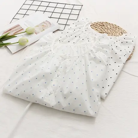 夏季女装新款薄款上衣 文艺小清新点点印花 宽松圆领七分袖衬衫女商品大图