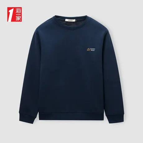 海一家简约基础套头衫2023冬季新款保暖加绒字母小绣花男士卫衣商品大图