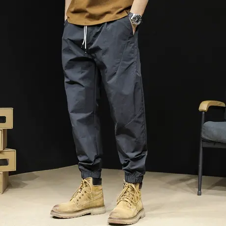 速干冰丝休闲裤男士春秋款宽松束脚潮牌大码黑色裤子夏季男裤薄款商品大图