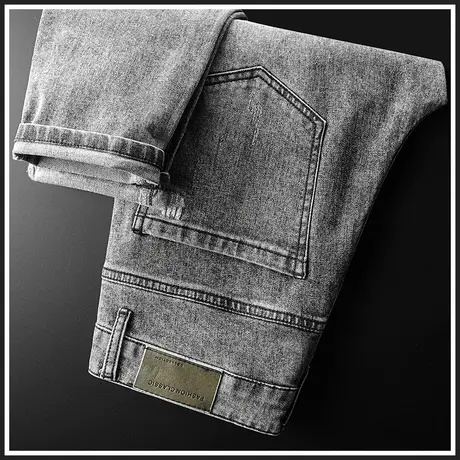 灰色修身小脚牛仔裤男款复古高级休闲男裤子春季秋冬款2024年新款商品大图