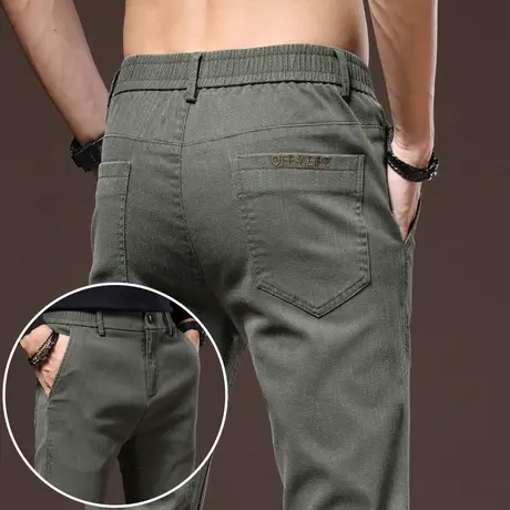军绿色男士休闲长裤2024新款弹力修身小脚男裤上班潮流百搭秋冬款商品大图