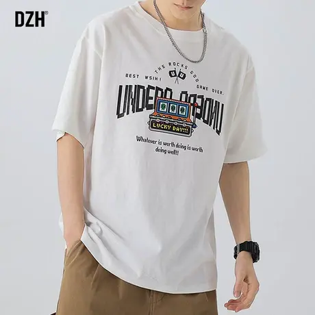 男士半袖印花t恤男ins潮流百搭纯棉短袖潮牌夏季男装宽松中袖体恤商品大图