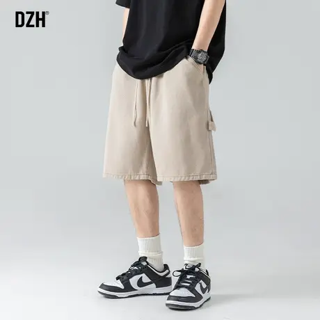 男士卡其色牛仔短裤男美式复古潮牌五分牛仔裤宽松2023年新款夏季商品大图