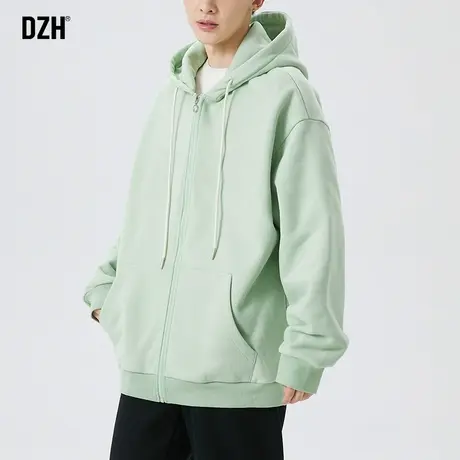 男生绿色连帽开衫卫衣男秋季新款ins潮牌青少年运动外套长袖帽衫商品大图