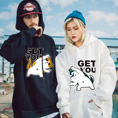 潮牌情侣装卫衣男连帽加肥加大码潮流外套帽衫加绒加厚秋冬季男潮商品大图