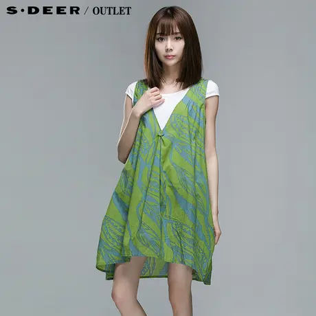 【新品】sdeer圣迪奥女夏新品假两件皱褶印花连衣裙2281241图片