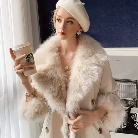 【直播】粉红大布娃娃优雅气质大毛领派克皮草图片