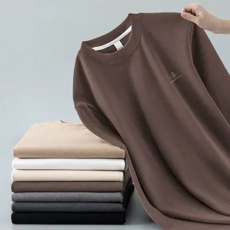 300g重磅德绒圆领长袖t恤男秋冬双面绒内搭打底衫加绒保暖秋衣服商品大图