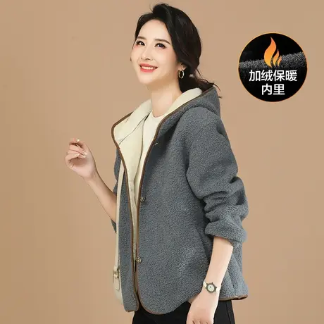 新品88折】韩系连帽羊羔毛外套女2023冬新款加绒休闲棒球服夹克商品大图