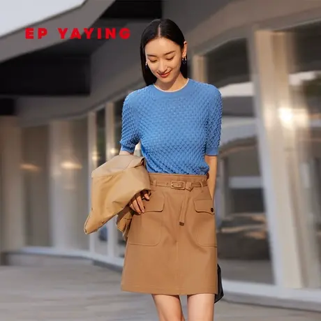 EP雅莹女装 羊毛桑蚕丝混纺经典圆领针织衫 2023新款9906A商品大图