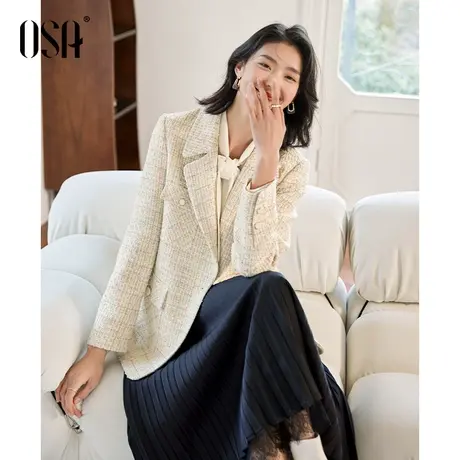 OSA欧莎 春装新款高级感炸街小香风粗花呢西服休闲女士西装外套商品大图