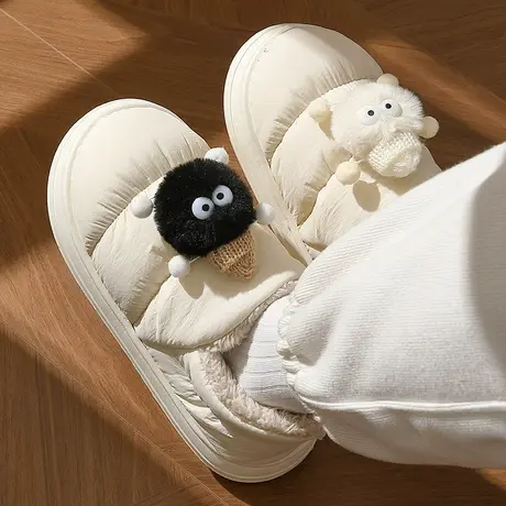 煤球棉拖鞋女冬季外穿2023新款室内家居包跟防水厚底加绒毛毛棉鞋商品大图