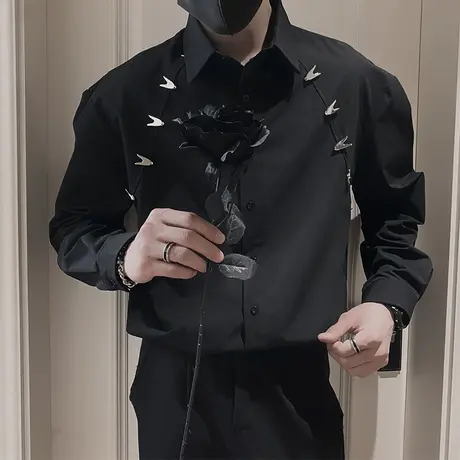 重磅潮牌设计网红高级感衬衫男宽松秋季个性韩版休闲长袖衬衣ins图片