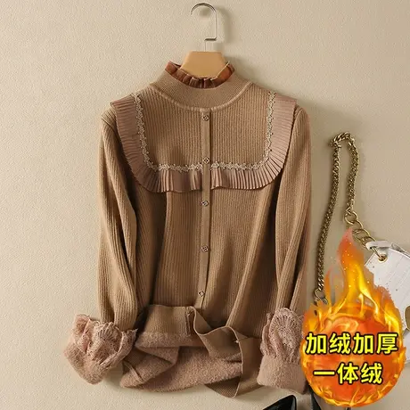 一体绒半高领毛衣女2023年秋冬新款加绒加厚宽松内搭针织打底衫女商品大图