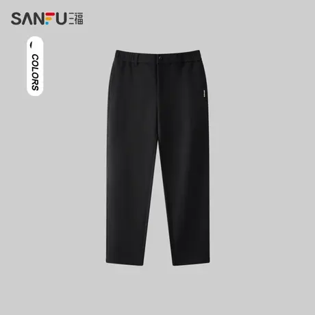 三福2024春季男士净色肌理绣线袋休闲裤 宽松橡筋腰长裤481175图片