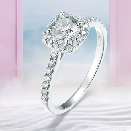 珂兰 白18K金钻石戒指钻戒30分50分豪华群镶T方形结婚求婚戒指女图片