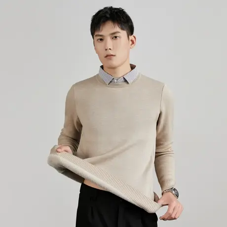 加绒加厚假两件毛衣男衬衫领商务潮流秋冬保暖打底针织衫带领线衣商品大图