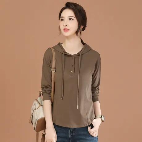 韩潮袭人宽松休闲连帽设计感T恤女2024春新款休闲拼接打底衫上衣图片
