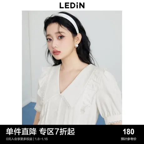 乐町甜美娃娃裙春季白色温柔宽松翻领连衣裙商品大图
