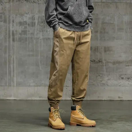 潮流束脚裤子男款百搭男士工装裤水洗复古潮流裤子男款纯色休闲裤商品大图