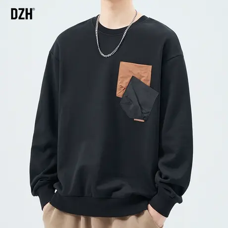 男士美式圆领卫衣男春季潮牌宽松长袖上衣百搭2024年新款黑色衣服商品大图