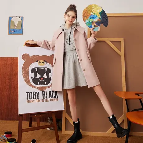 a02中长款加厚小个子女式大衣秋冬款小清新设计宽松休闲毛呢外套图片