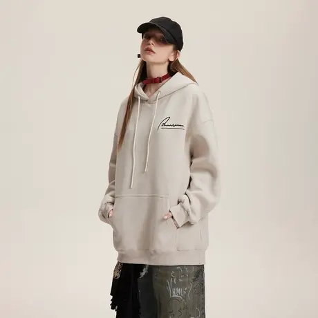 潮牌oversize连帽卫衣女春秋2024新款美式复古印花情侣装宽松外套商品大图