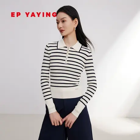 EP YAYING雅莹女装 撞色条纹polo领针织衫 2024早春新款9530A商品大图
