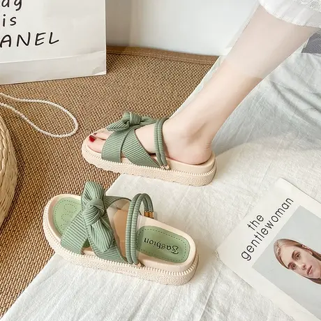 网红配裙子凉鞋女夏仙女风2022新款时尚学生厚底ins潮罗马平底鞋商品大图