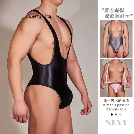 男士性感情趣诱惑背带连体衣三点式男士吊环内裤商品大图