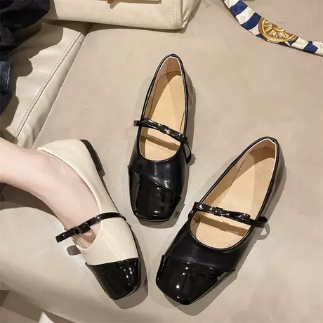 法式玛丽珍鞋女2024春夏季新款复古方头浅口单鞋配裙子平底小皮鞋商品大图