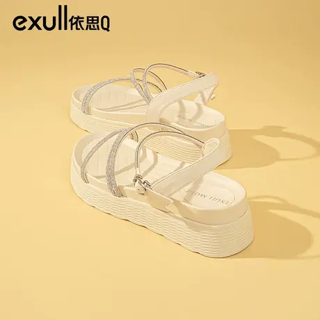 依思q凉鞋女2024年新款夏季外穿松糕厚底增高仙女风平底沙滩鞋子商品大图