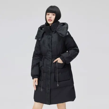 艾莱依2022年冬季新款鸭绒羽绒服女中长款提花拼接外套可拆卸冬装图片