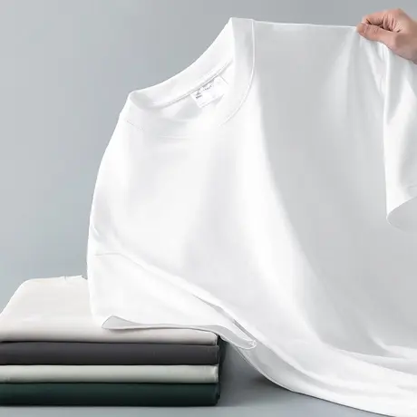 美式重磅t恤男士短袖纯棉纯色白色五分袖夏季宽松落肩款全棉半袖商品大图