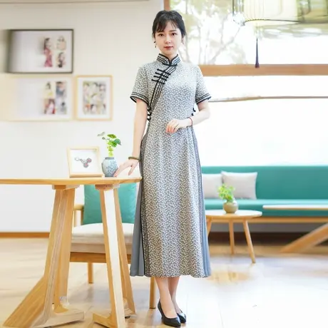 筠雅改良旗袍2023年新款气质改良妈妈装中式盘扣民国风复古女装商品大图