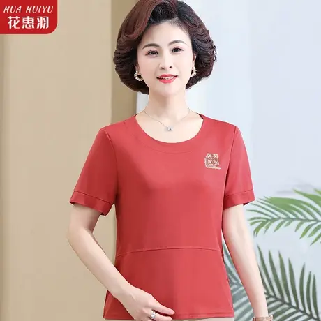 中老年人小衫短袖t恤女2023夏季新款40岁50中年妈妈夏装短款上衣商品大图