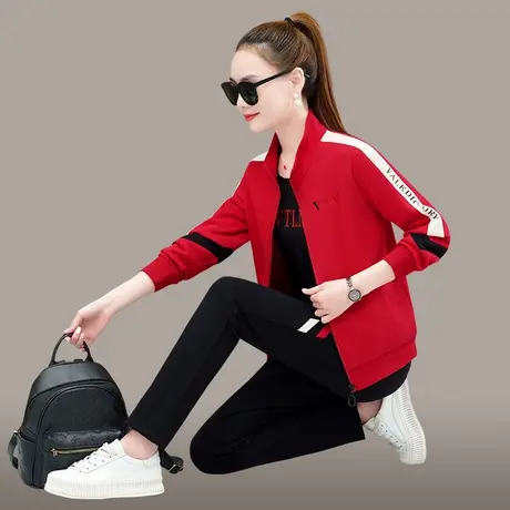 休闲运动服套装女春秋三件套2023年新款时髦藏肉显瘦立领卫衣外套商品大图
