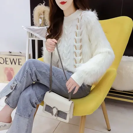 宽松短款小个子仿水貂绒毛衣女2023新款秋冬季洋气减龄设计感上衣商品大图