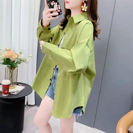 粉色中长款衬衫外套女春季2023新款宽松休闲设计感大口袋百搭上衣商品大图