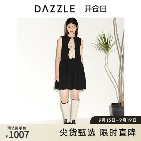 DAZZLE地素奥莱 春夏黑色小众气质丝带装饰A字无袖连衣裙女商品大图
