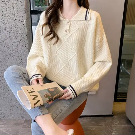 polo领温柔系爆款2023年秋装新款时尚洋气外穿毛衣针织打底衫长袖商品大图