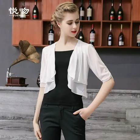 雪纺小披肩女夏百搭短款薄外套2023韩版新款中袖防晒开衫裙子外搭商品大图