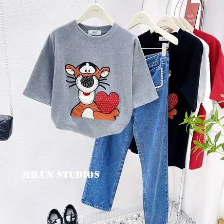 早春新款韩国东大门短袖上衣重工水钻磨毛T恤秋冬打底衫欧货大码图片