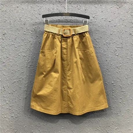 港风复古大摆裙a字裙女春夏新款高腰显瘦褶皱中长款牛仔半身裙潮图片