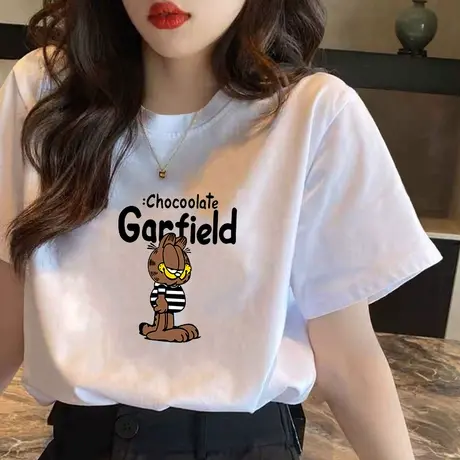 白色圆领短袖t恤女休闲夏装2023年新款百搭宽松纯棉内搭打底上衣商品大图