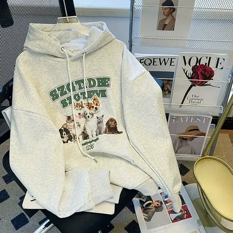 hiphop欧美高街风连帽卫衣女秋冬季加绒加厚ins潮牌宽松大码外套商品大图