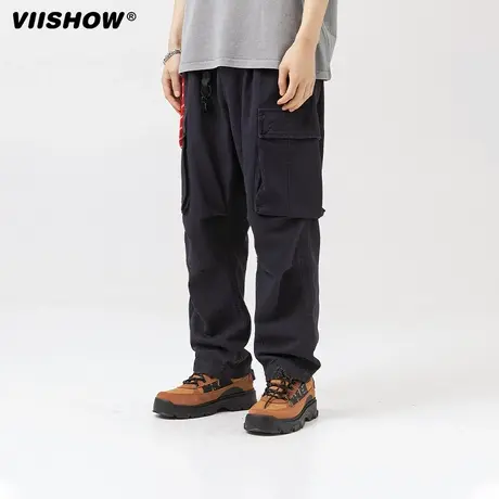 VIISHOW春季新款2023宽松工装大口袋直筒裤休闲裤直筒工装裤商品大图