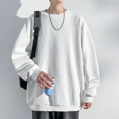 大码设计感肌理感卫衣男款秋季休闲圆领套头重磅美式复古长袖上衣商品大图