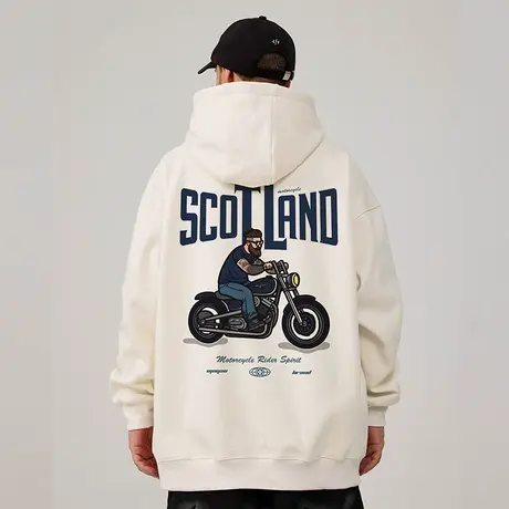 机车美式复古嘻哈大码卫衣男装纯棉重磅做旧高街外套加绒春秋冬季商品大图